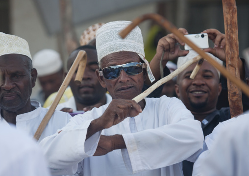 Muslim men celebrating the Maulid festival, Lamu County, Lamu, Kenya