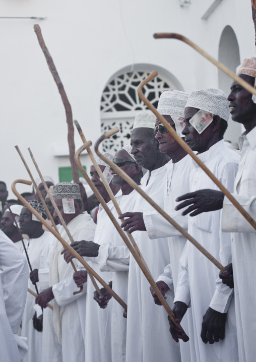 Muslim men celebrating the Maulid festival, Lamu County, Lamu, Kenya