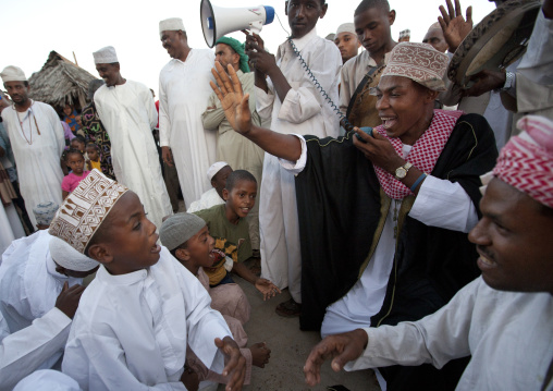 Muslim men celebrating the Maulid festival, Lamu County, Lamu, Kenya