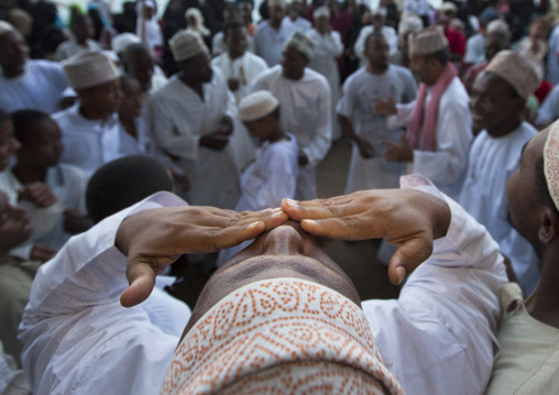 Muslim men celebrating the Maulid festival, Lamu County, Lamu, Kenya