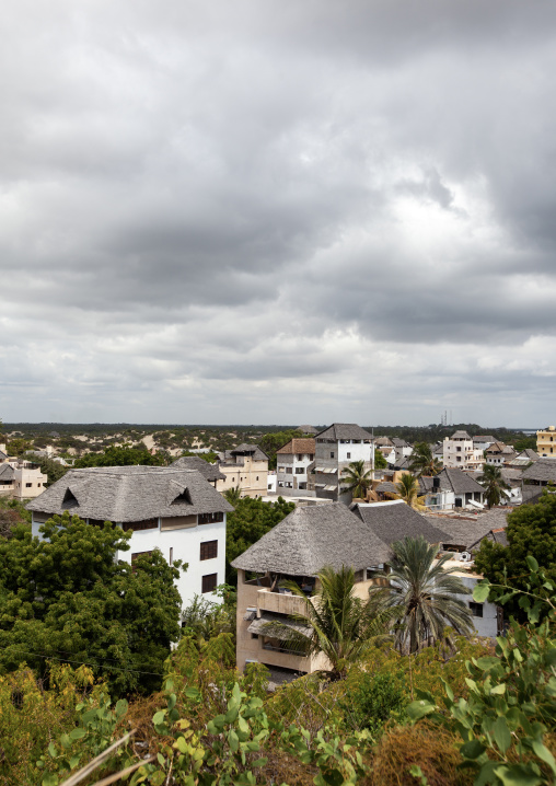 Stone townhouses and luxury mansions with thatched roofs, Lamu County, Shela, Kenya