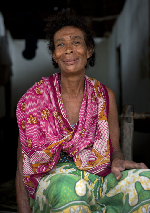 Portrait of a woman with colorful clothing, Lamu County, Siyu, Kenya