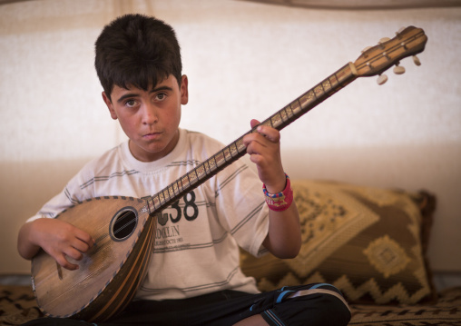 Dylan, A Blind Syrian Refugee Playing Saz, Erbil, Kurdistan, Iraq