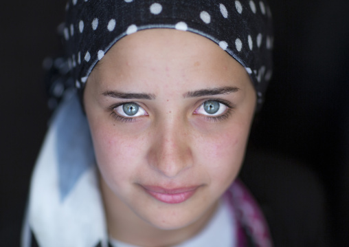 Close-up Of A Young Syrian Refugee Face With Blue Eyes, Erbil, Kurdistan, Iraq