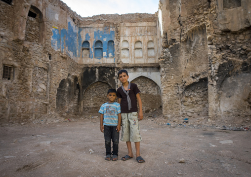 Kurdish Children In Front Of An Abandoned House, Koya, Kurdistan, Iraq