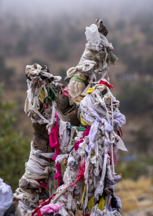 Pieces Of Material  Attached To Branches By Yezedis On A Fertility Tree, Lalesh Temple, Kurdistan, Iraq