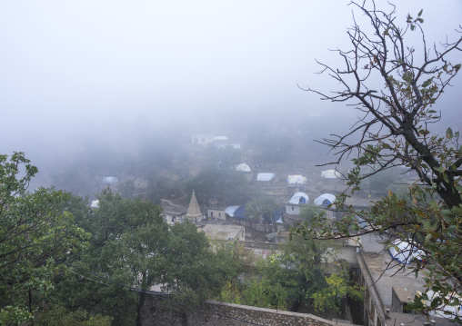 Yezedi Refugees Tents From Sinjar Living In Lalesh Temple, Kurdistan, Iraq