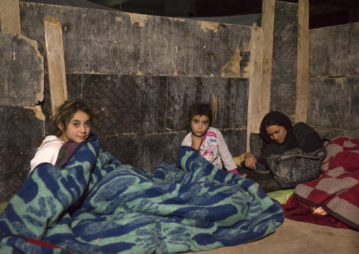 Yezedi Refugees From Sinjar Sleeping In The Cold, Duhok, Kurdistan, Iraq