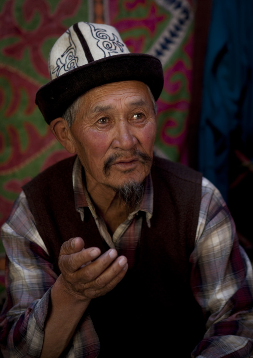 Old Man With A Kalpak Hat, Kyzart River, Kyrgyzstan