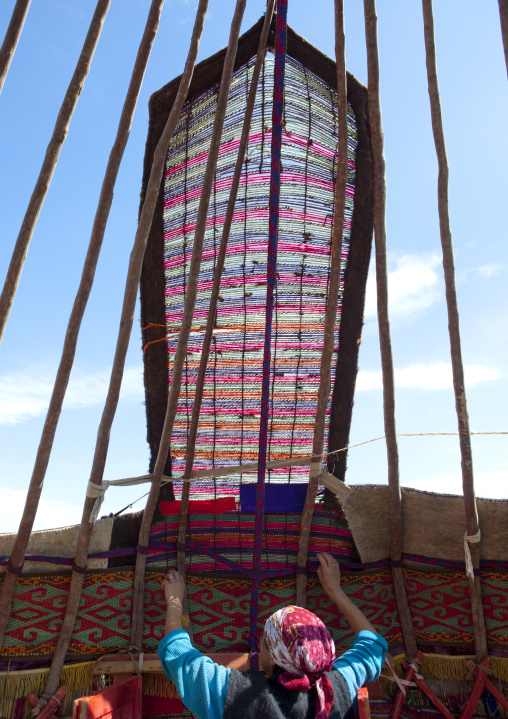 Woman Putting Up A Yurt, Saralasaz Jailoo, Kyrgyzstan