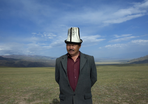 Man Wearing A Kalpak Hat, Saralasaz Jailoo, Kyrgyzstan