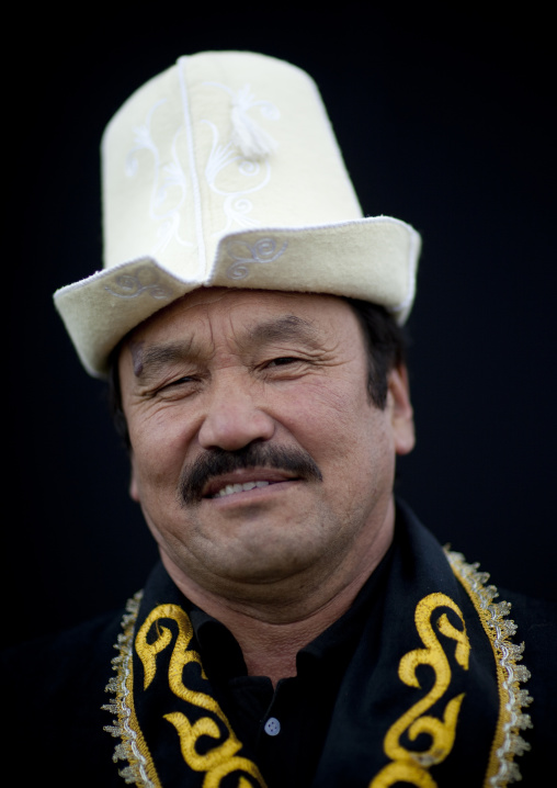 Man Wearing A Kalpak Hat, Saralasaz Jailoo, Kyrgyzstan