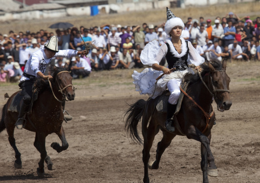 Man And Woman Playing A Horse Game On National Day, Bishkek, Kyrgyzstan