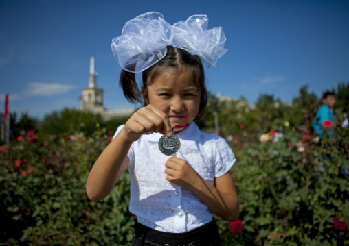 Young Girl Showing Her Medal, Bishkek, Kyrgyzstan