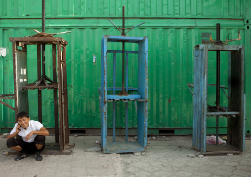 Man On Cellphone At Dordoi Market, Bishkek, Kyrgyzstan