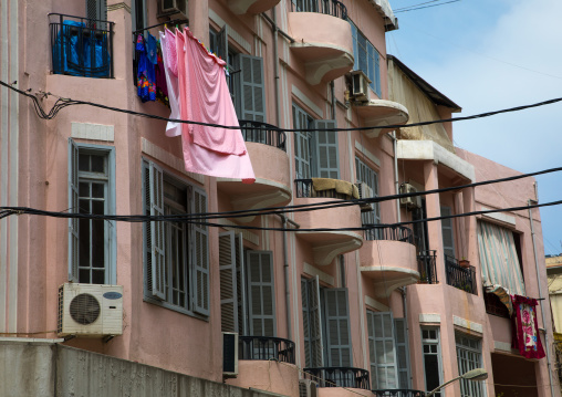 Pink old buildings in mar mikhael, Beirut Governorate, Beirut, Lebanon