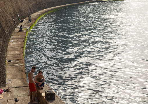 Lebanese men fishing in the corniche, Beirut Governorate, Beirut, Lebanon