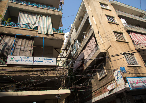 Tangled power lines in the street, North Governorate, Tripoli, Lebanon