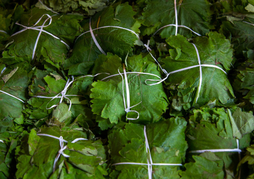 Grape vine leaves for sale in the souk, North Governorate, Tripoli, Lebanon