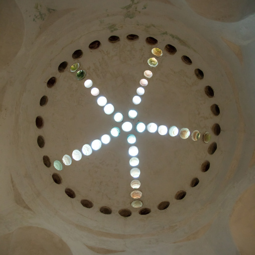 Ceiling with its intricate and elaborate patterns and internal stainless glass dome in Ezzeddine hamam, North Governorate, Tripoli, Lebanon