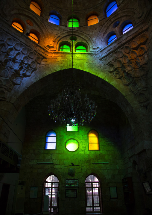 Inside al Bourtasi mosque with its beautiful coloured glass windows, North Governorate, Tripoli, Lebanon