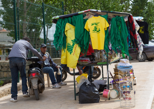 Tee shirts with Hezbollah logo for sale as tourist souvenir, Beqaa Governorate, Baalbek, Lebanon