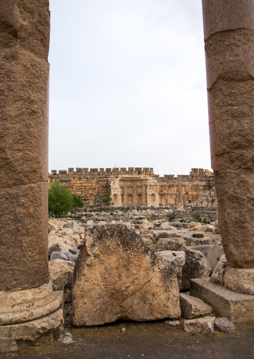 Antique ruins at the archeological site, Beqaa Governorate, Baalbek, Lebanon