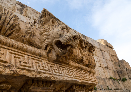 Lion head carving in the archaeological site, Beqaa Governorate, Baalbek, Lebanon