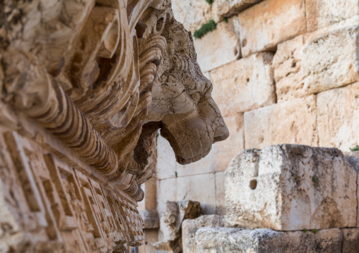 Lion head carving in the archaeological site, Beqaa Governorate, Baalbek, Lebanon