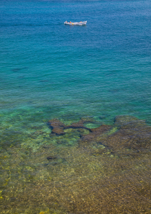 Fishermen boat passing in the sea, South Governorate, Tyre, Lebanon