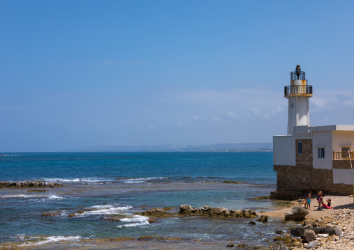 Lighthouse on a beach, South Governorate, Tyre, Lebanon