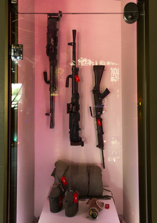 Israeli weapons in the war museum operated by Hezbollah called the tourist landmark of the resistance or museum for resistance tourism, South Governorate, Mleeta, Lebanon