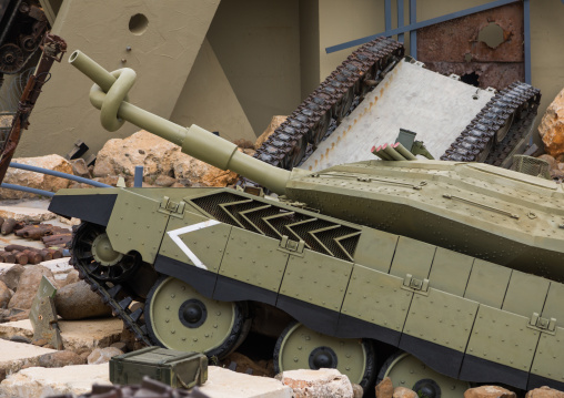 Israeli tank in the war museum operated by Hezbollah called the tourist landmark of the resistance or museum for resistance tourism, South Governorate, Mleeta, Lebanon