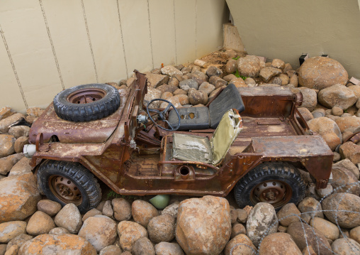 Israeli jeep in the war museum operated by Hezbollah called the tourist landmark of the resistance or museum for resistance tourism, South Governorate, Mleeta, Lebanon