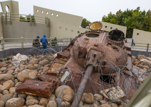 Israeli tank in the war museum operated by Hezbollah called the tourist landmark of the resistance or museum for resistance tourism, South Governorate, Mleeta, Lebanon