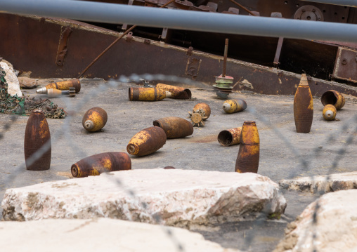 Israeli rockets in the war museum operated by Hezbollah called the tourist landmark of the resistance or museum for resistance tourism, South Governorate, Mleeta, Lebanon