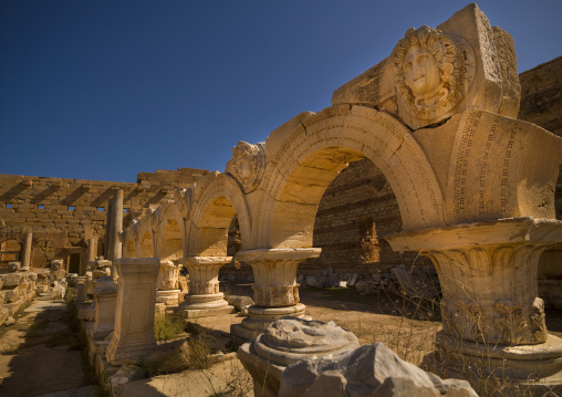 Goddess medusa inside severan forum in leptis magna, Tripolitania, Khoms, Libya