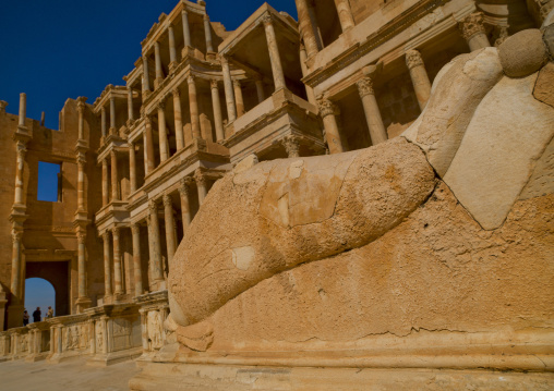 Dolphin statue in theatre in ancient roman city, Tripolitania, Sabratha, Libya