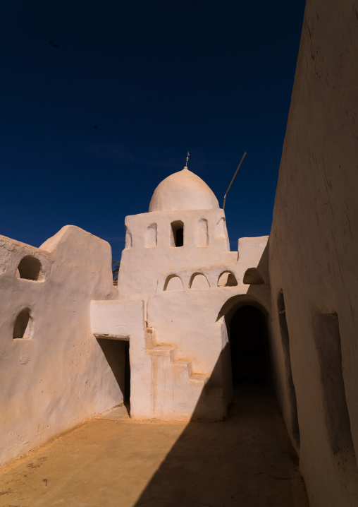 Old white mosque made of mud brick, Tripolitania, Ghadames, Libya