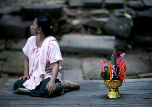 Flower tributes at wat phu, Champasak, Laos