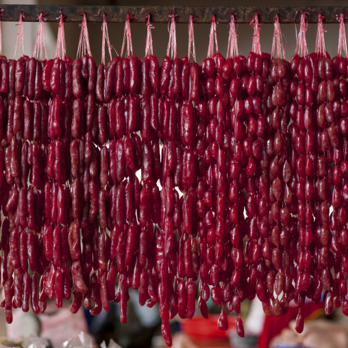 Saussages on a market, Pakse, Laos