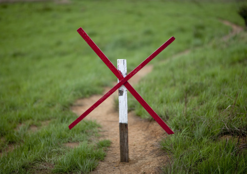 Mines warning at plain of jars, Phonsavan, Laos