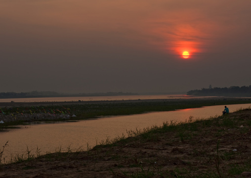 Sunset over mekong river, Vientiane, Laos