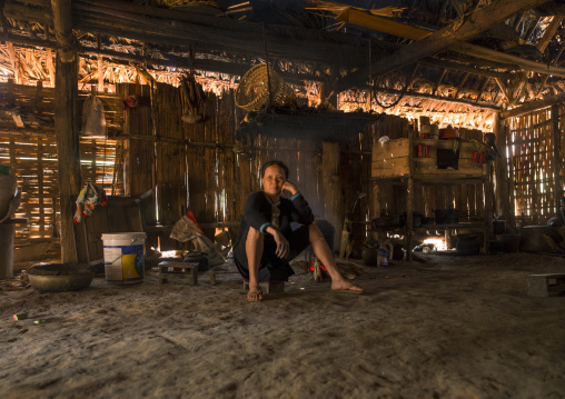 Lantaen minority woman in her house, Nam deng, Laos