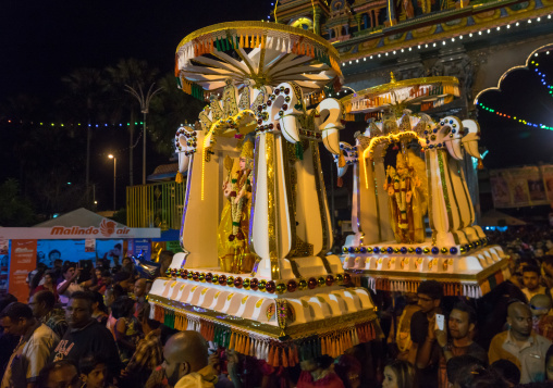 Crowd Surrounding The Thaipusam Kavadi Bearers At Batu Caves At Night, Southeast Asia, Kuala Lumpur, Malaysia