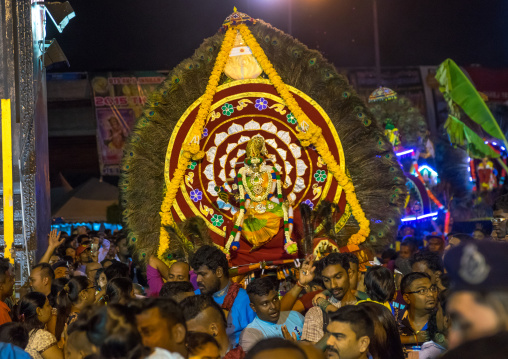 Crowd Surrounding The Thaipusam Kavadi Bearers At Batu Caves At Night, Southeast Asia, Kuala Lumpur, Malaysia