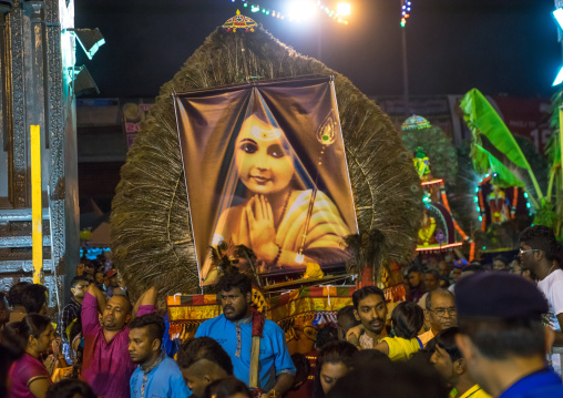 Crowd Surrounding The Thaipusam Kavadi Bearers At Batu Caves At Night, Southeast Asia, Kuala Lumpur, Malaysia