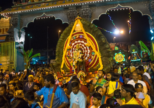 Crowd Surrounding The Thaipusam Kavadi Bearers At Batu Caves At Night, Southeast Asia, Kuala Lumpur, Malaysia