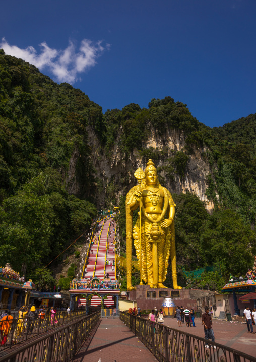 Murugan Statue During The Thaipusam Hindu Festival At Batu Caves, Southeast Asia, Kuala Lumpur, Malaysia