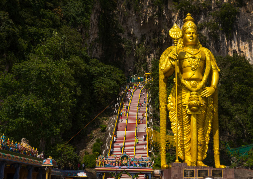 Murugan Statue During The Thaipusam Hindu Festival At Batu Caves, Southeast Asia, Kuala Lumpur, Malaysia